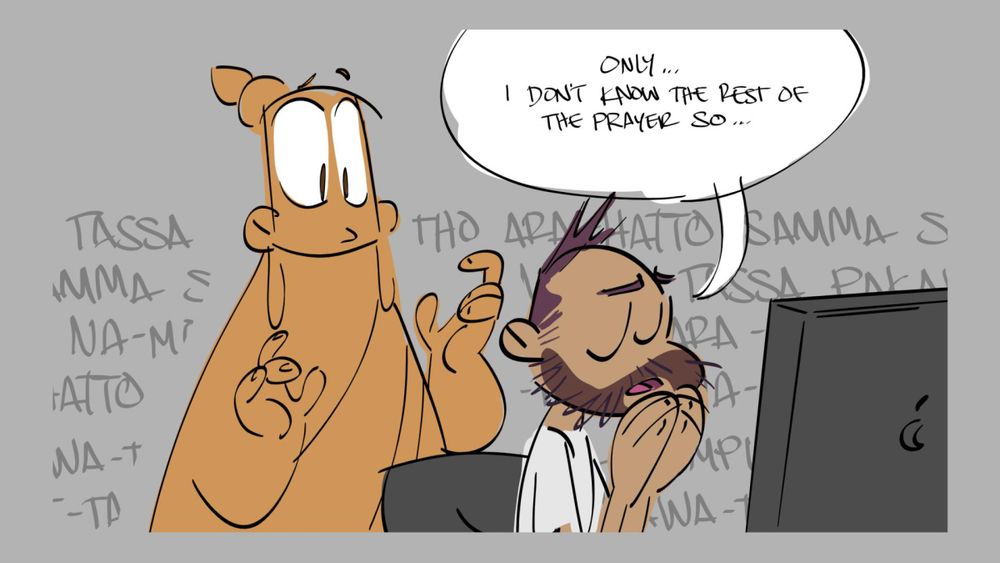 The man continues, "Only... I don't know the rest of the prayer so..." and the man then begins to chant the same exact prayer over and over again. 