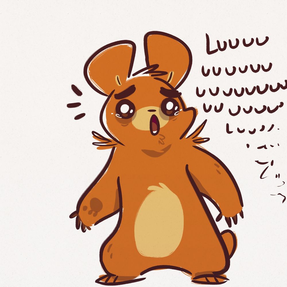 Sad shocked bear with tears forming saying "Luuuuuuuuuu..."