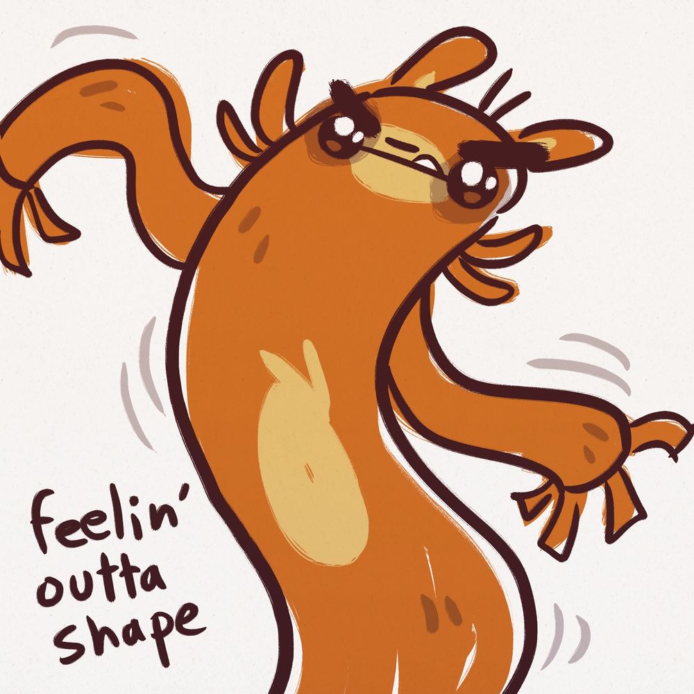Bear in the shape of one of those wiggly air things that stand in front of car lots. Reads "feelin' outta shape"