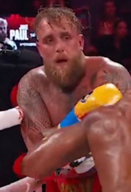 jake paul in the middle of the match looking very nervous