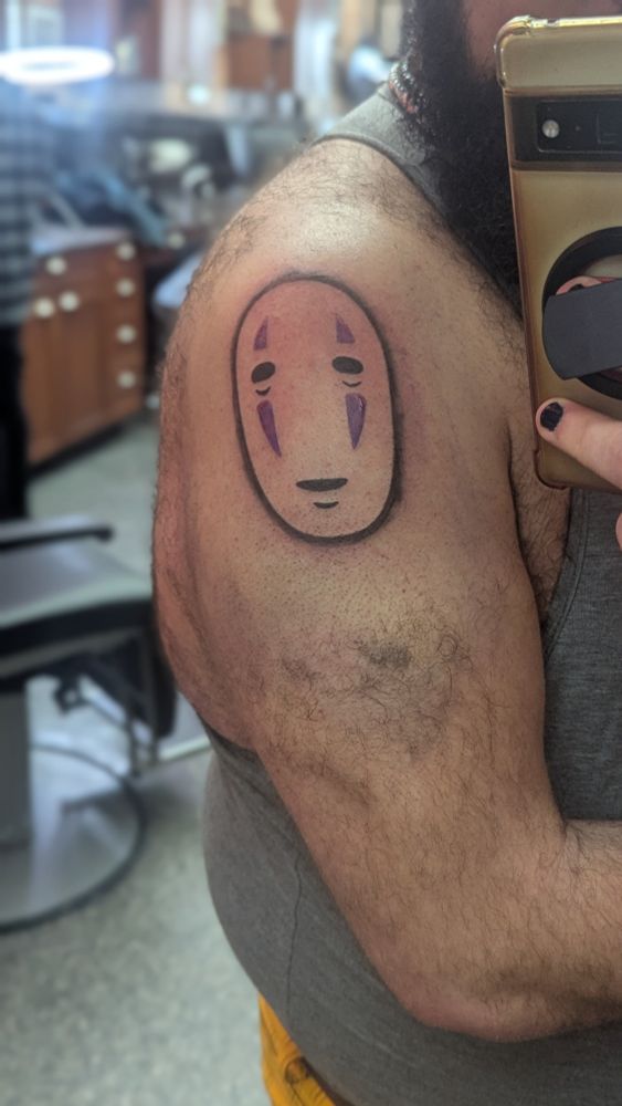 New tattoo of No Face from Spirited Away on my shoulder
