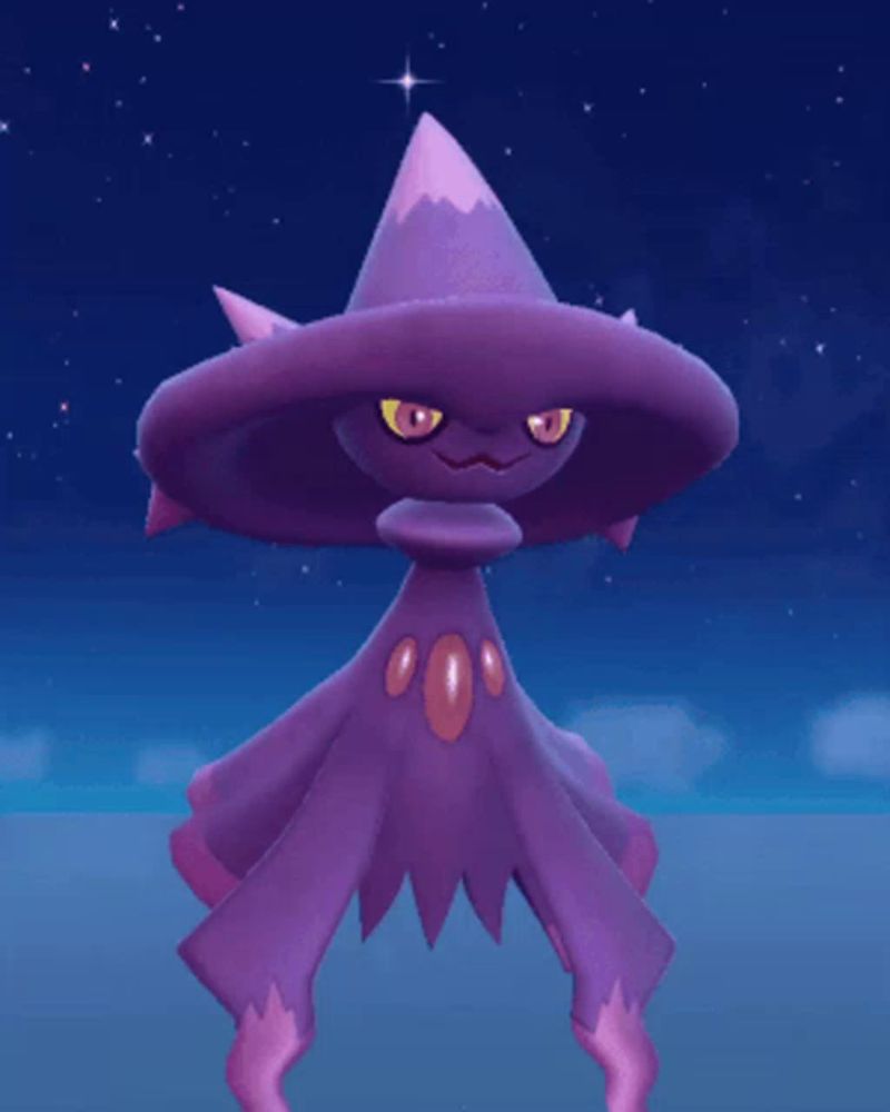 a purple cartoon character with a purple hat and a star in the background