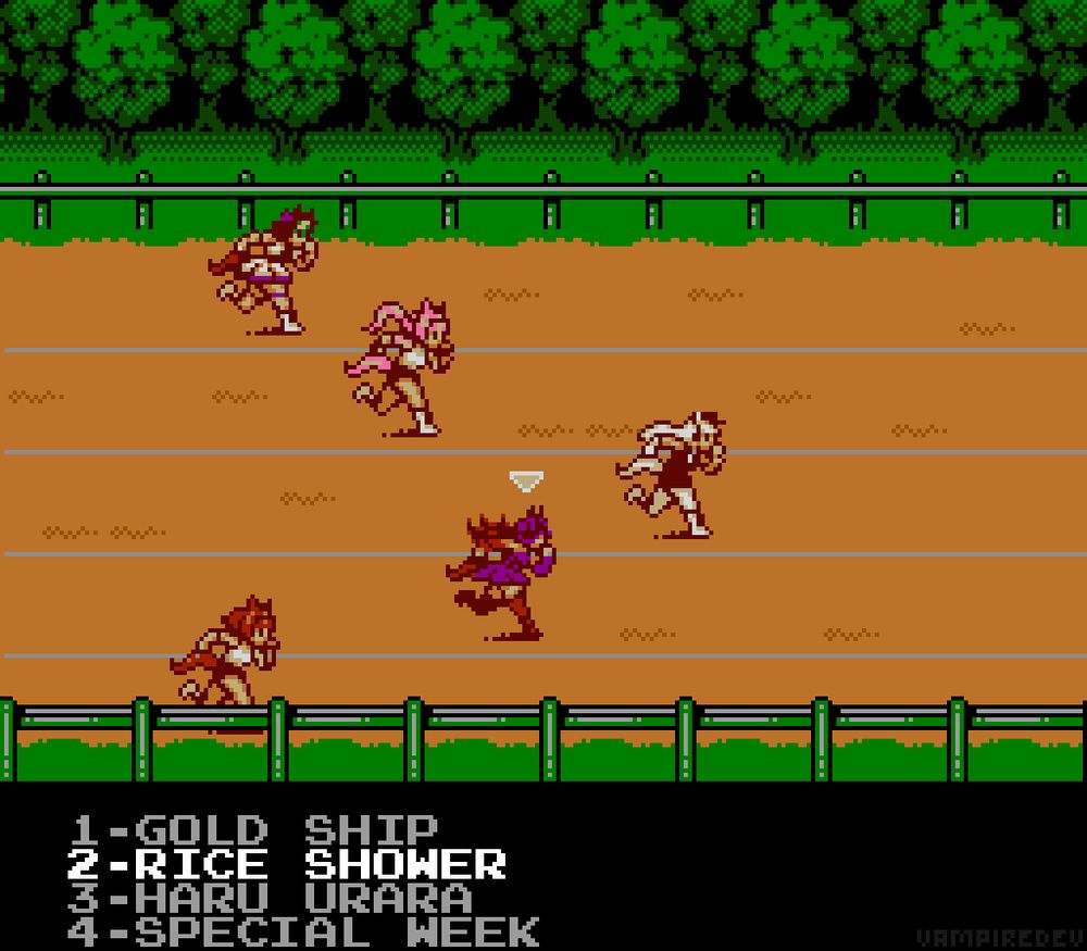 8-bit pixel art version of Uma Musume Pretty Derby game