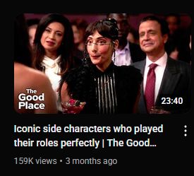 Official Good Place YouTube video titled "Iconic side characters who played their roles perfectly"