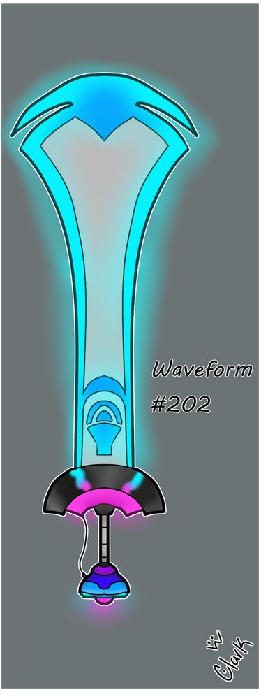 A broadsword with audio wavelength designs