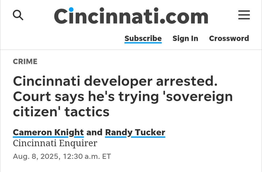 arrested developer using sovereign citizen tactics enquirer headline 8/8/25