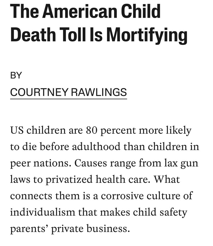 A screencap of an article titled “The American Child Death Toll Is Horrifying” by Courtney Rawlings.