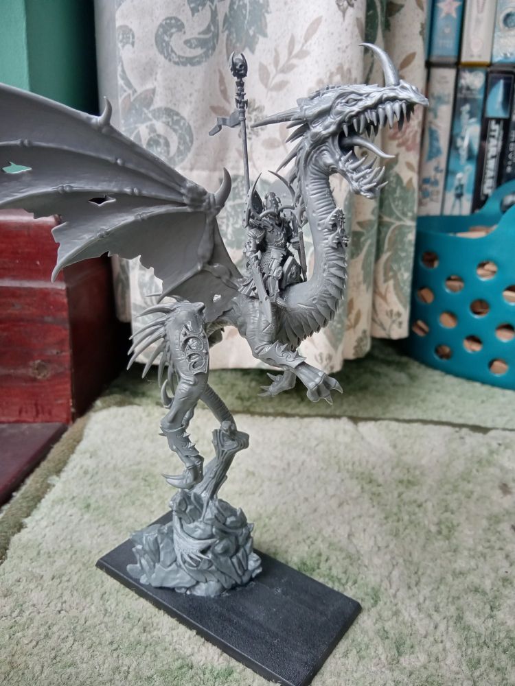 Built Dark Elf Lord on Black Dragon with sword and shield.