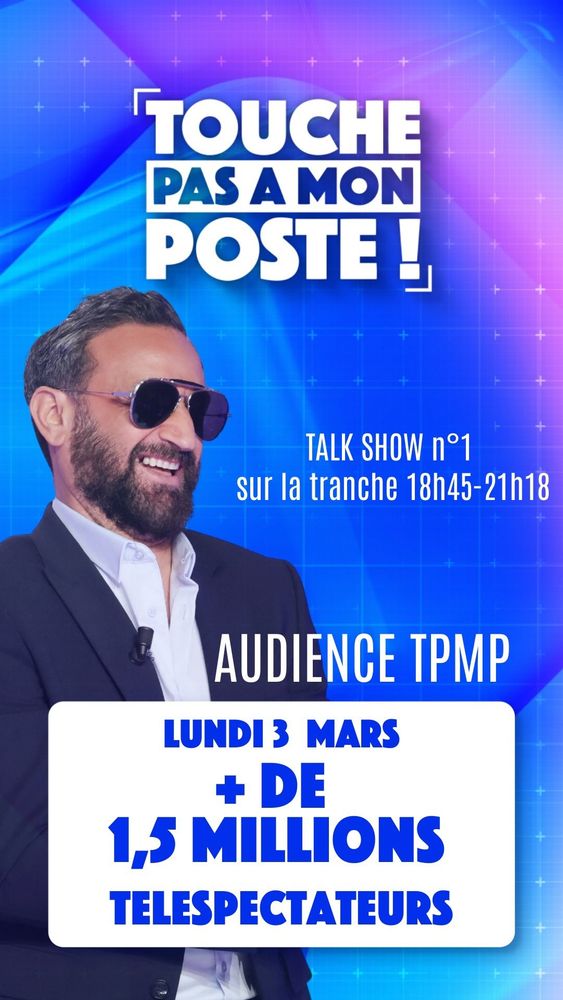Visuel partagé par Hanouna annonçant 1,5 millions de téléspectateurs lundi