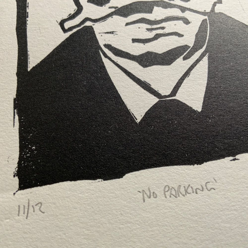 A close up of the lino print.