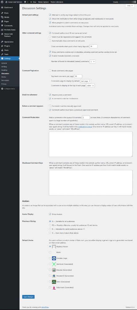 screenshot of Discussion Settings in WordPress