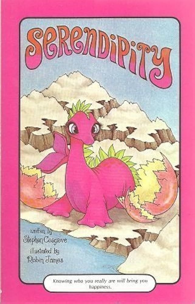 Pink framed book with pink and green loch ness monster on iceberg