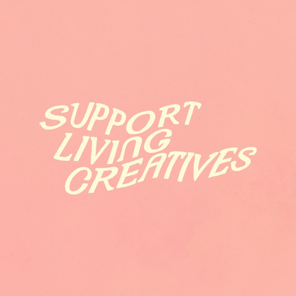 Support Living creatives in cream colored text on a pink background