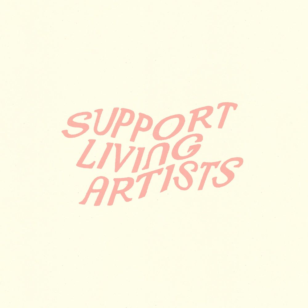 Support Living Artists in pink colored text on a cream background