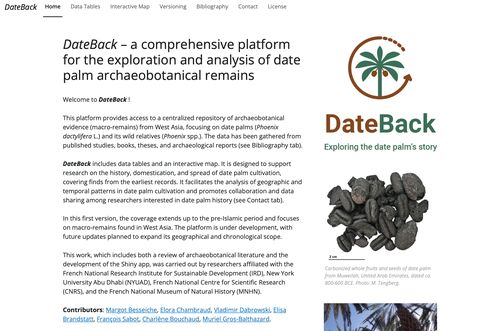 Screenshot of the Dateback website which serves as a platform for the exploration and analysis of date palm archaeological remains