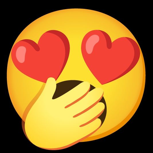 Sleepy happy face with large hearts for eyes.