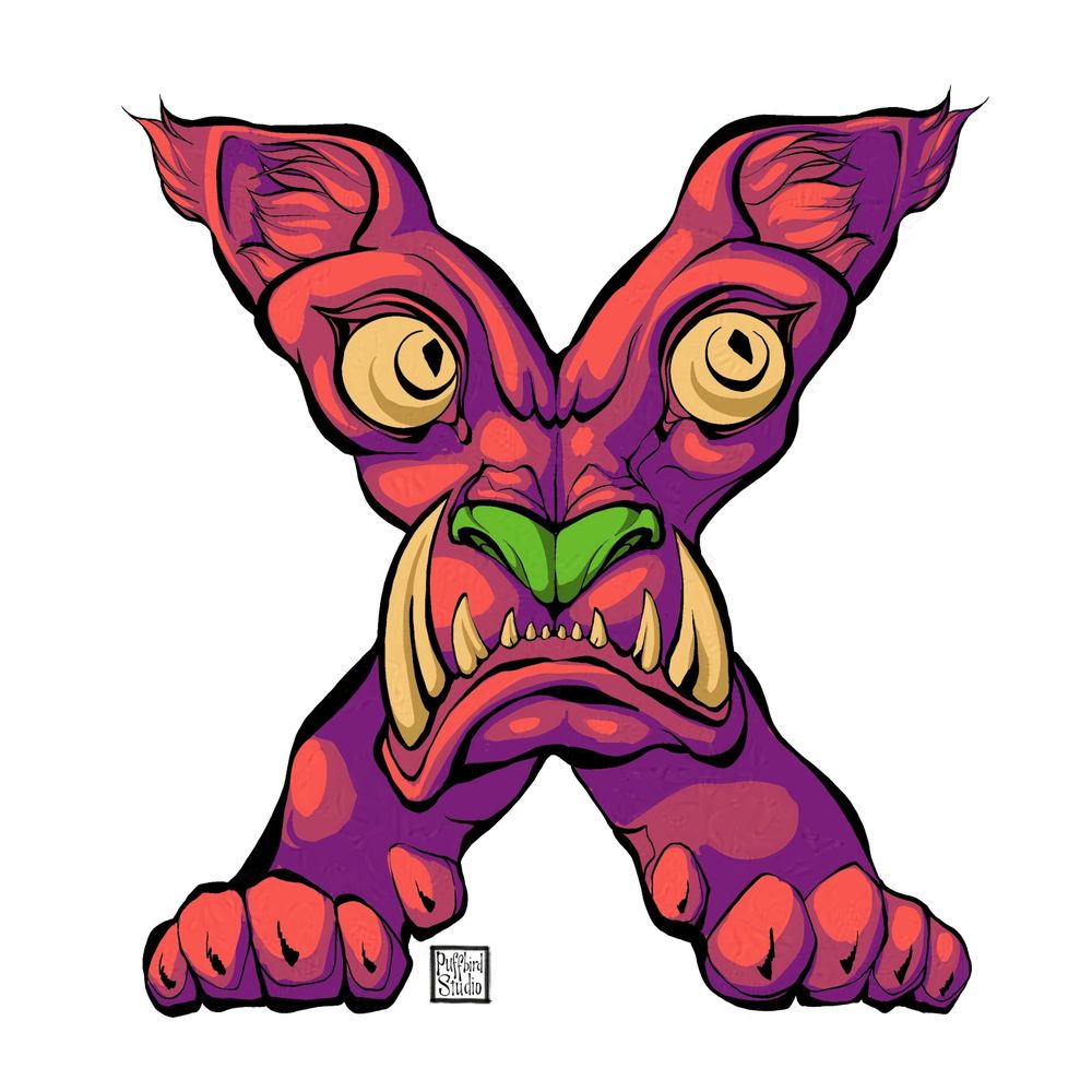 A cat-like monster drawn in the shape of the letter X.