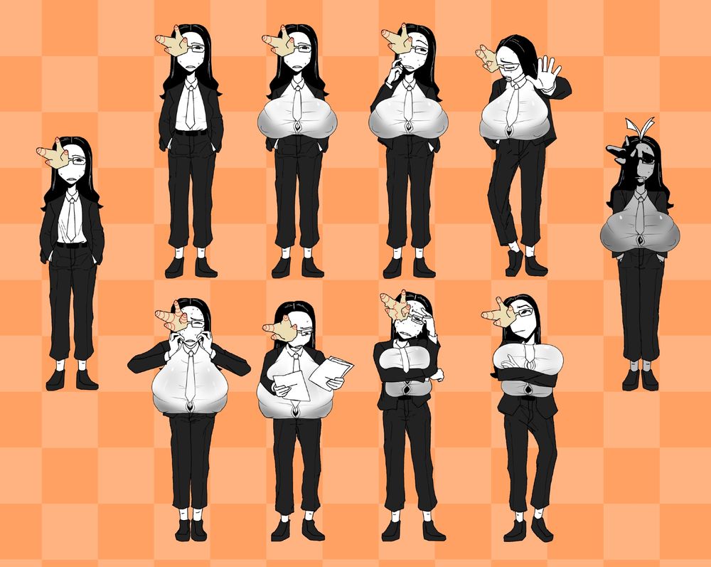 A few sprite edits of Coral Glasses from Dream BBQ with huge boobs.