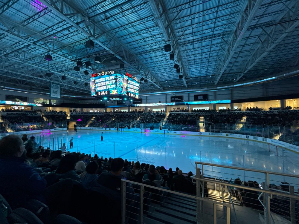 Inside a hockey arena