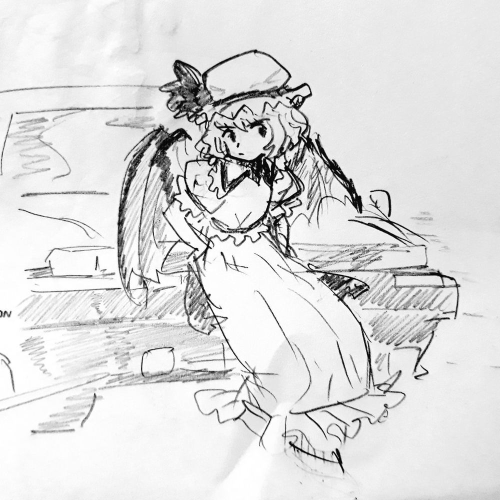 remilia scarlet posing in front of a Toyota Corolla Levin or Sprinter Trueno AE86. in a similar way to some initial D official art