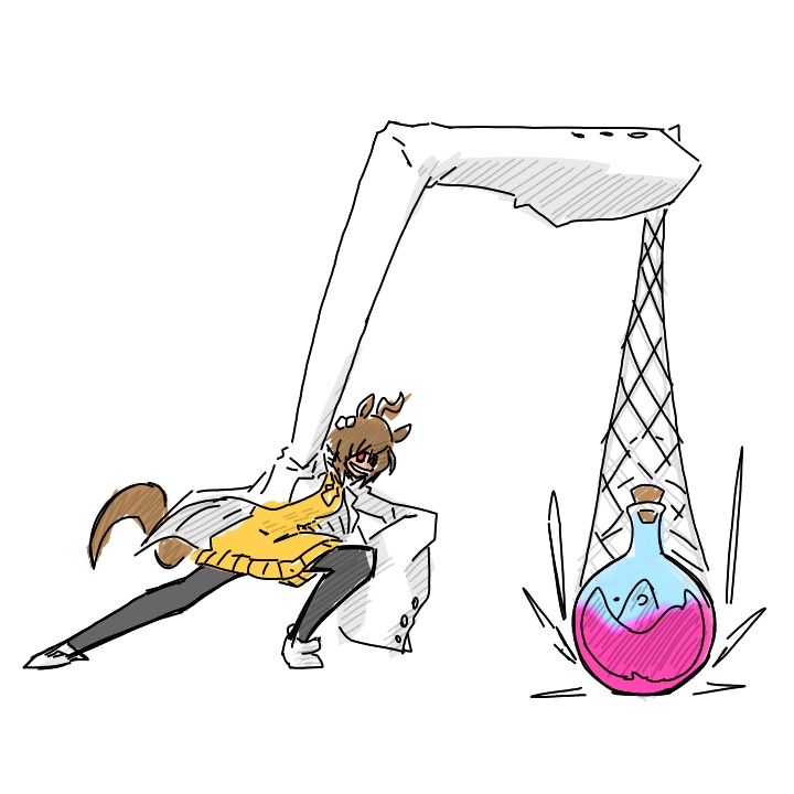 Agnes tachyon performing the hisien ko or lei lei super move with an anvil drop but in this came is a large potion