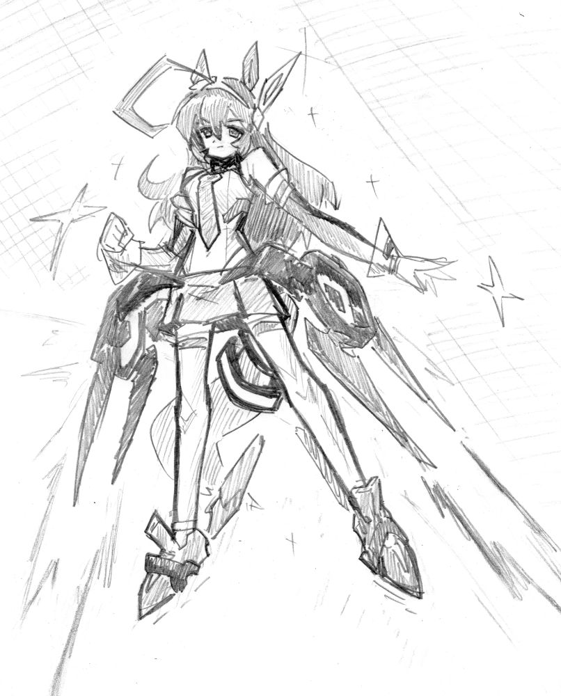  a girl wearing a odly technological costume floating in space, she has a exagerately long cowlick along her horse ears and tail