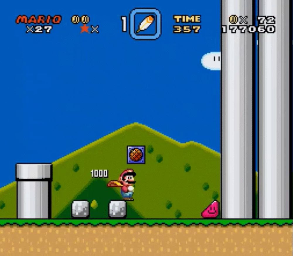 a screenshot of a video game called mario with a time of 357