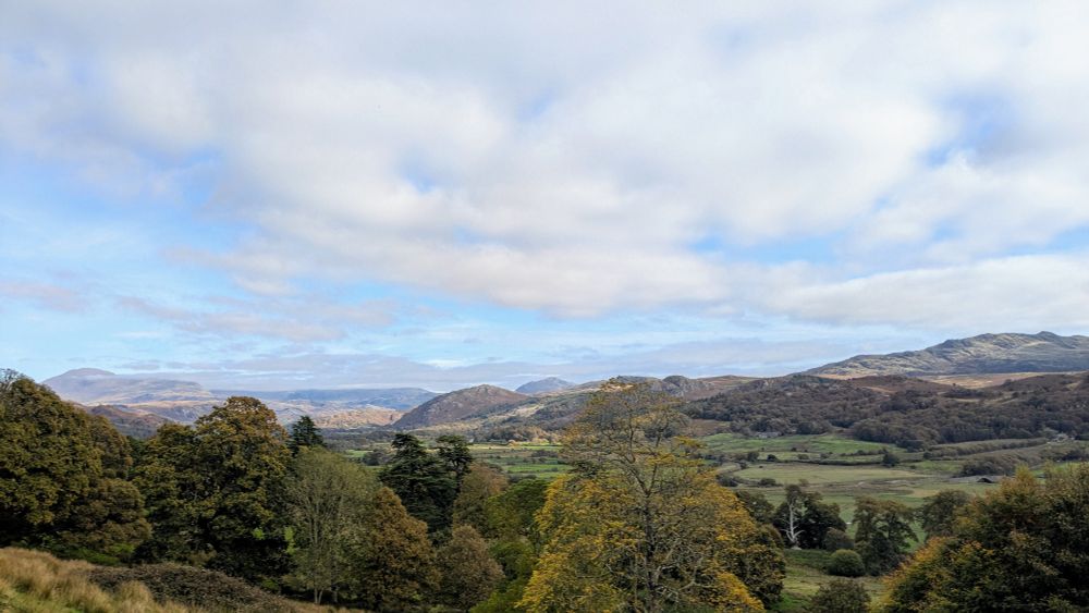 a mildly cloudy autumn day, with a view of the west lakeland fells 