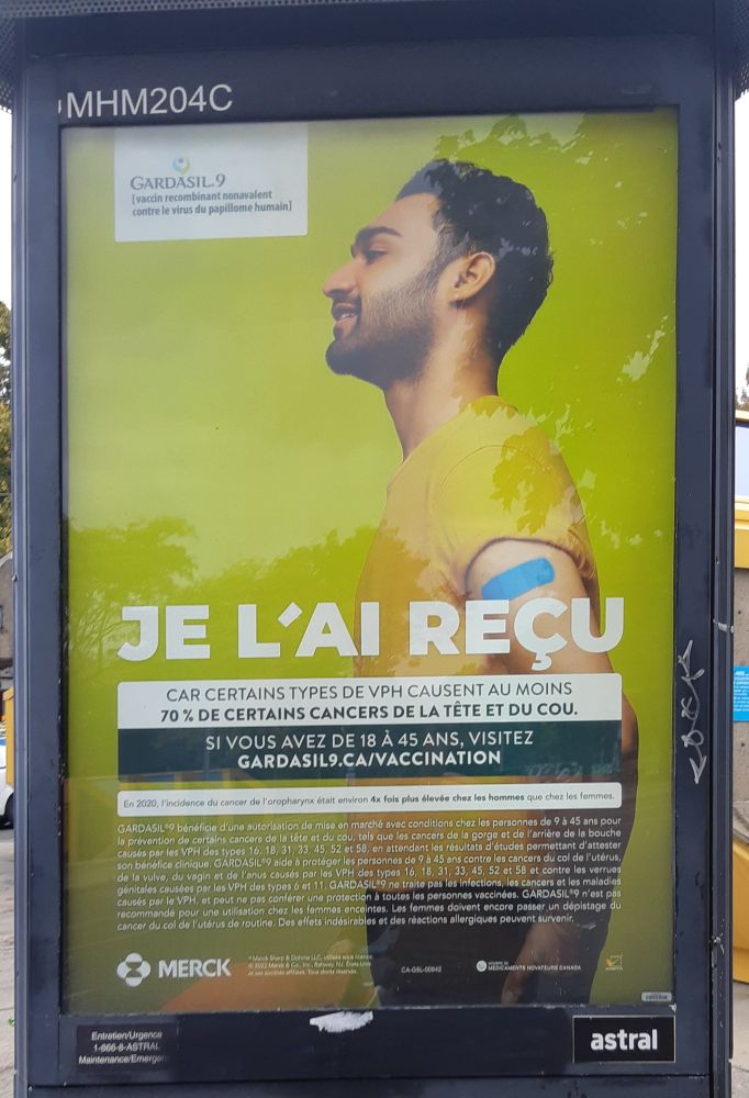 A street-advertisement encouraging people to get vaccinated against HPV with Gardasil 9.