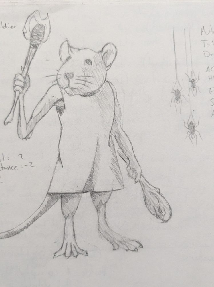 Mouse-person dungeon delver with torch and club. 