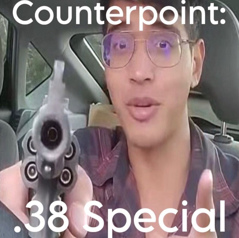 Image of dude pointing gun at viewer with text COUNTERPOINT .38 SPECIAL