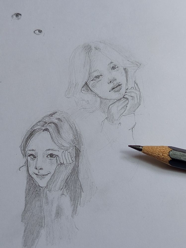 portrait drawing of two korean girls
