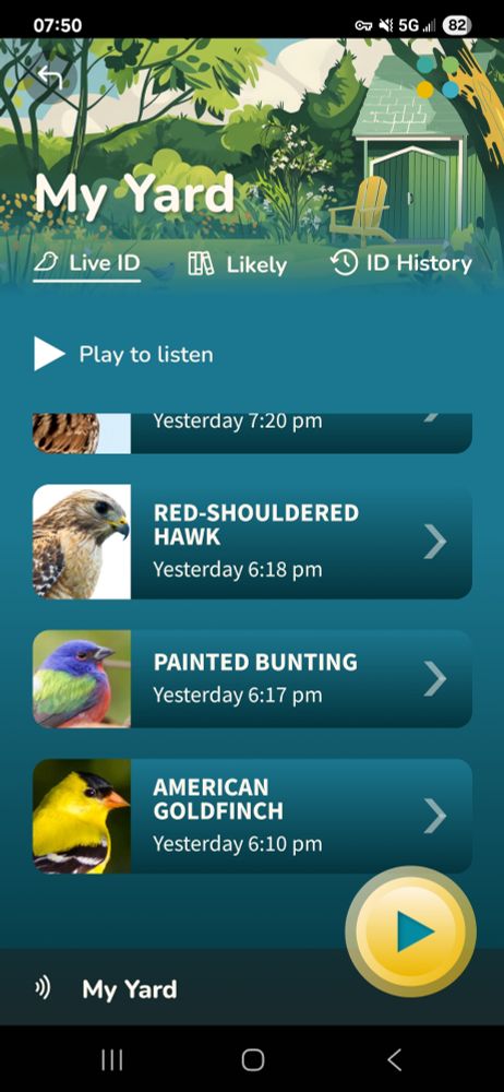 Screenshot of Terra bird listening device with an out  of place painted bunting