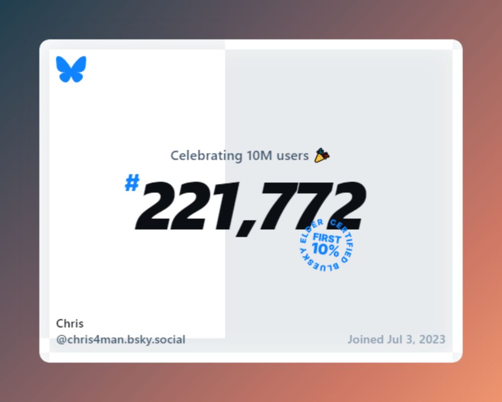 Screen shot showing I am BlueSky user #221,772