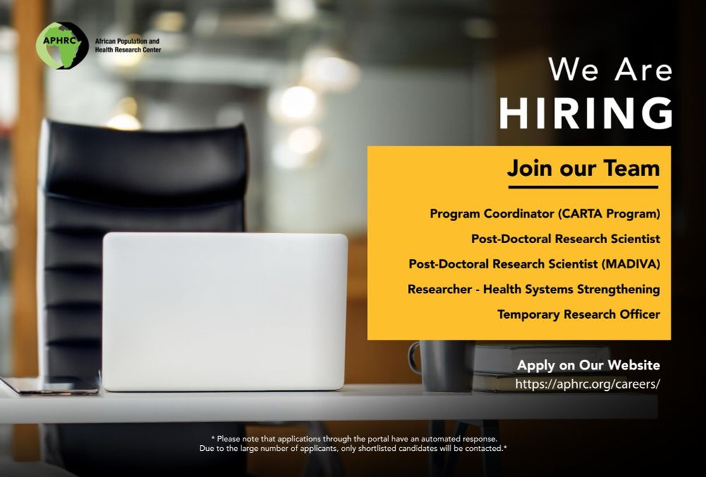 Job advert with several positions at APHRC