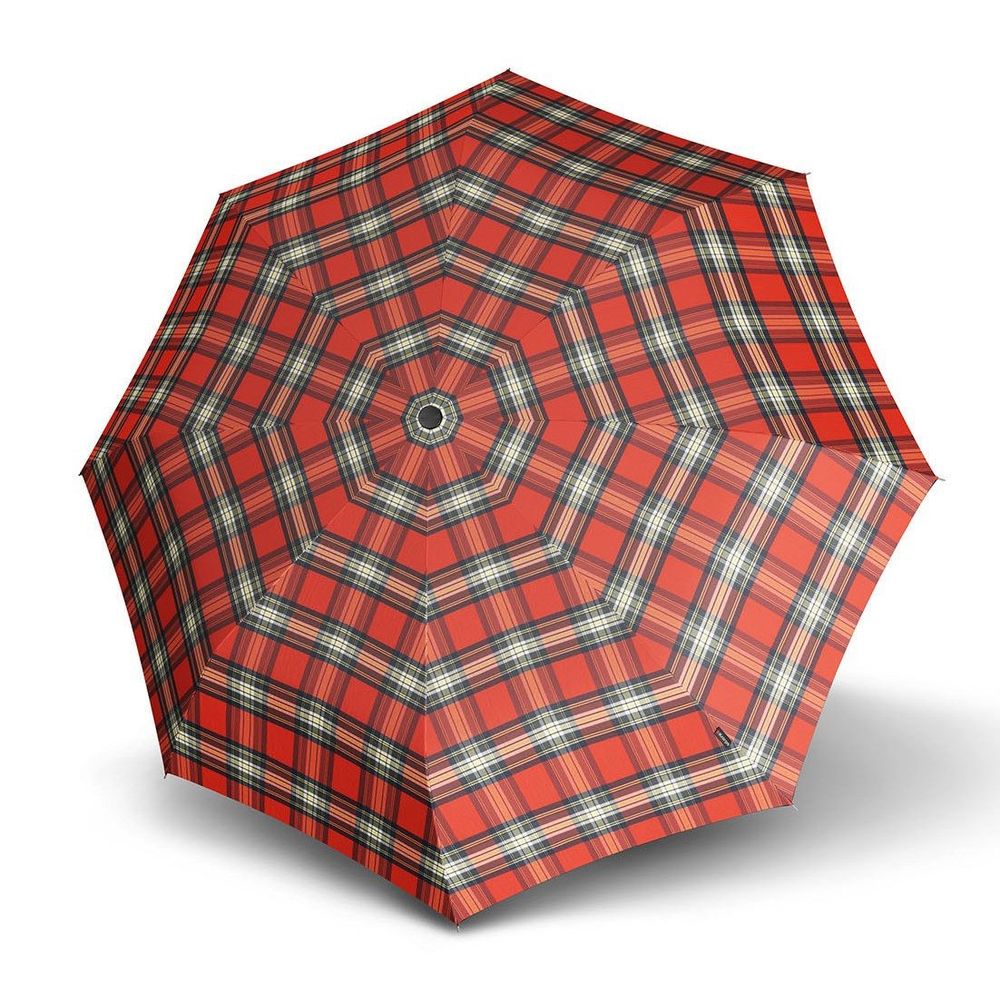 Ein Regenschirm im roten karo-Schotten-design