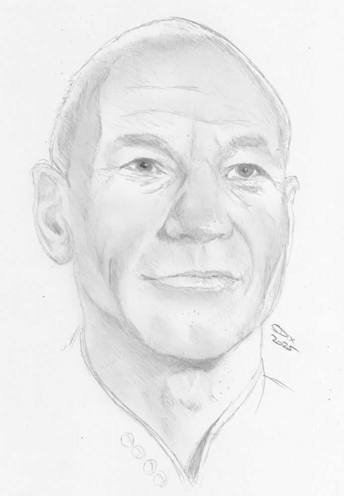 Pencil drawing of Patrick Stewart as Jean-Luc Picard.