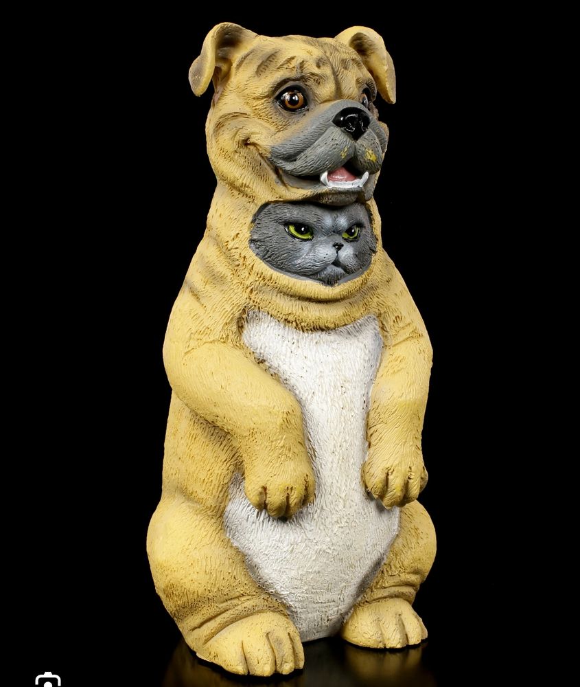 A cat in a bipedal dog costume