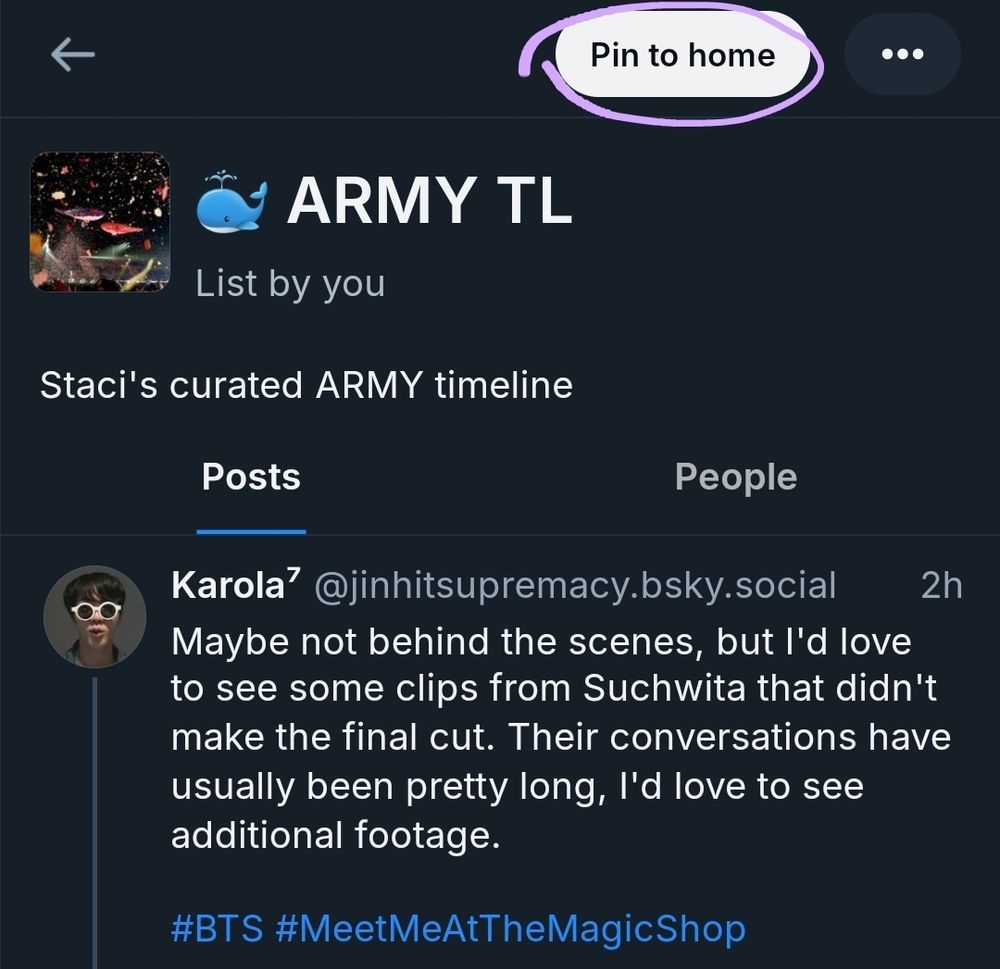 5. Screenshot showing the "Pin to Home" button in the top right circled.