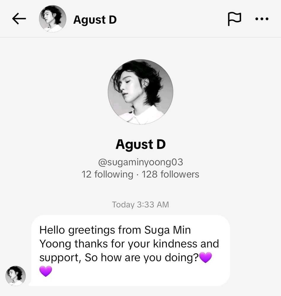 Screenshot of message from fake Yoongi