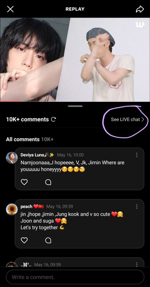 Then click "See LIVE chat" on the right.