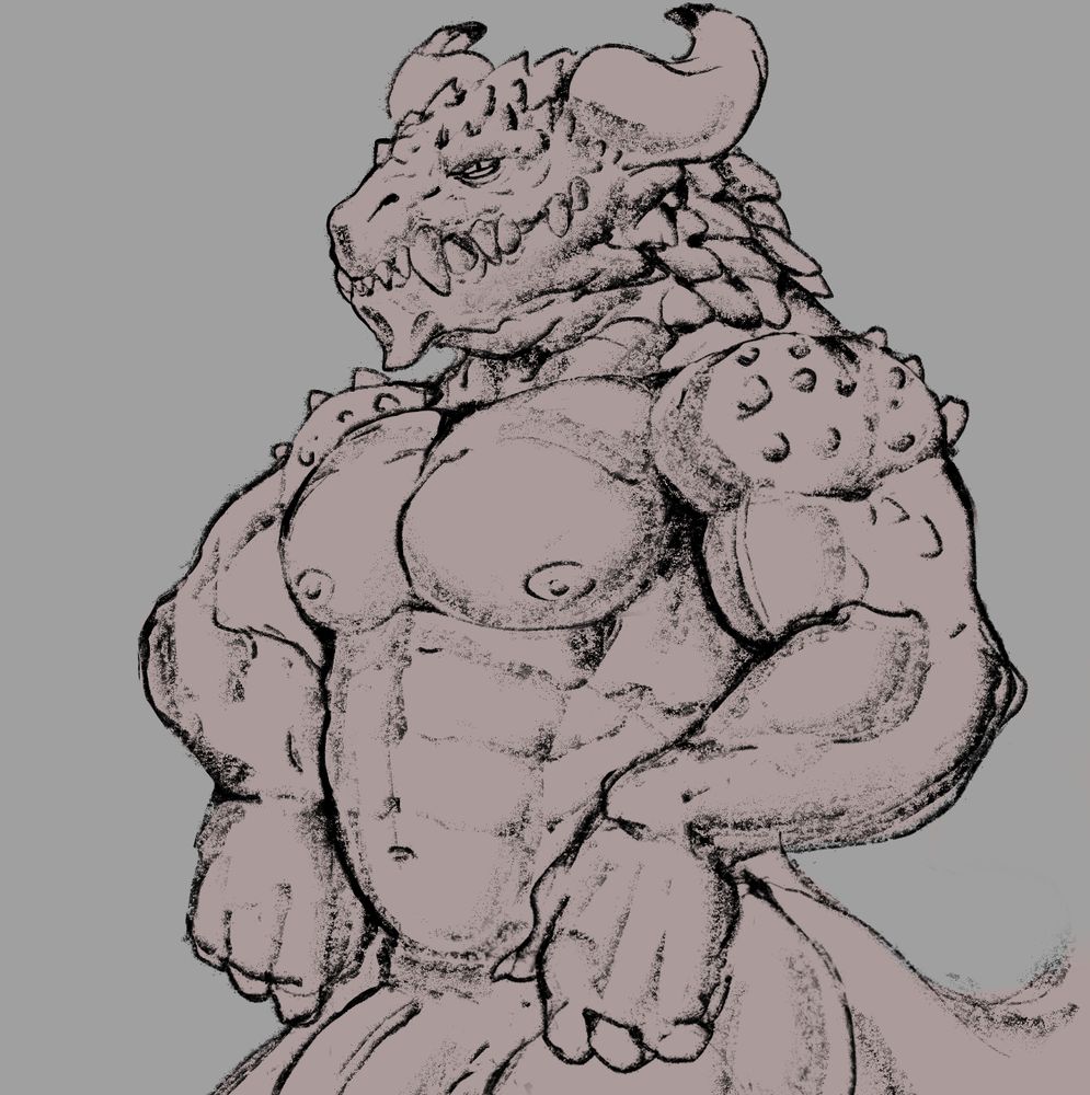 In-progress sketch of a dragon with a charcoal brush