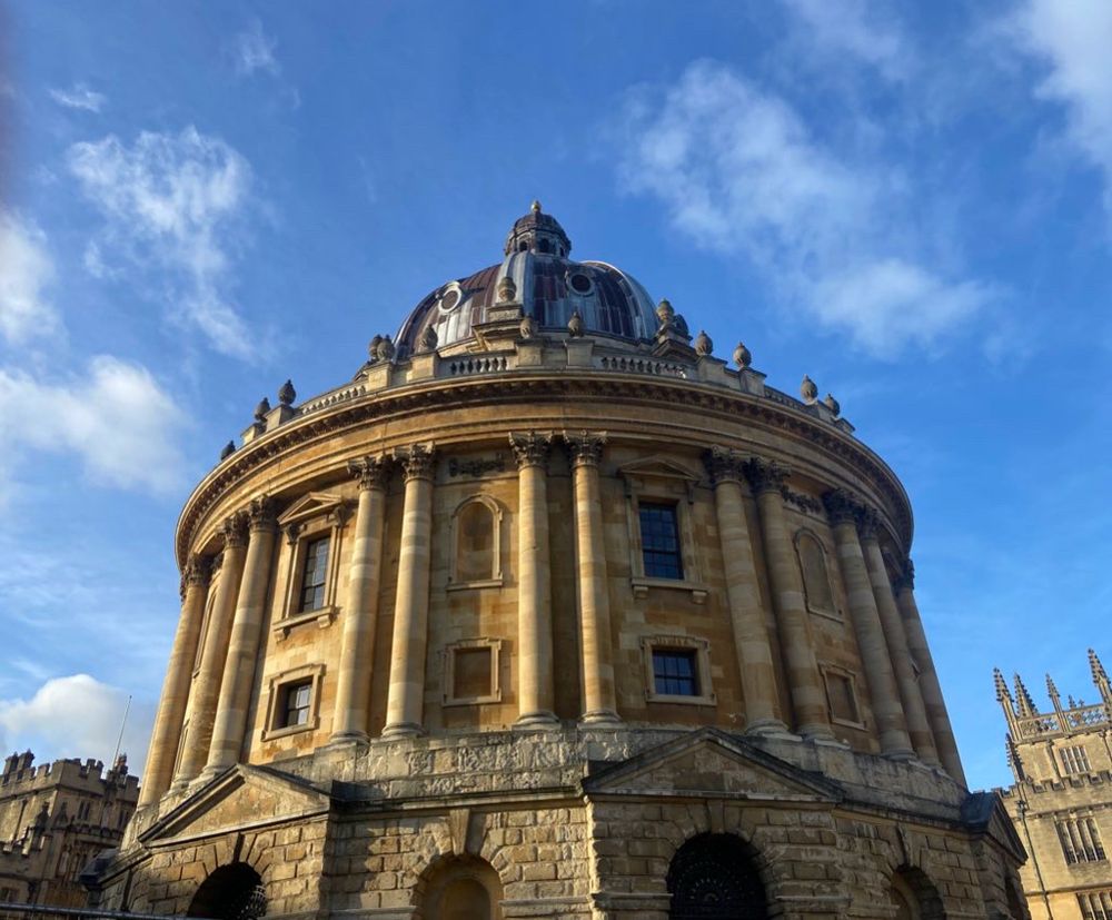 The Radcliffe Camera of the University of Oxford, glowing in the winter sunshine. 