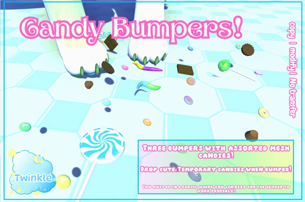 A secondlife advertisement for mesh candy bumpers