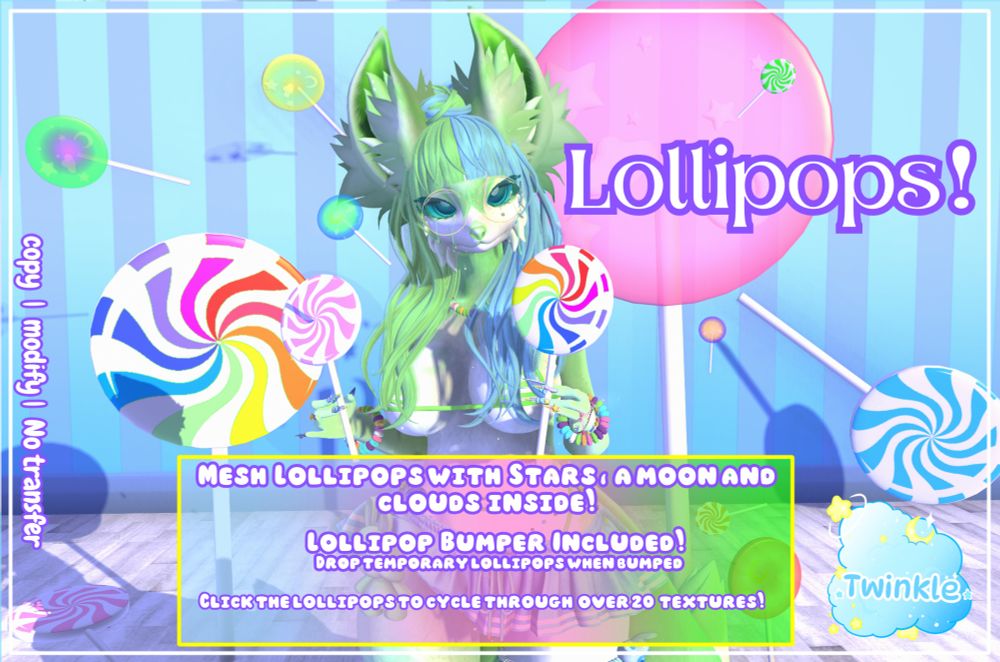 A secondlife advertisement for mesh lollipop accessories 