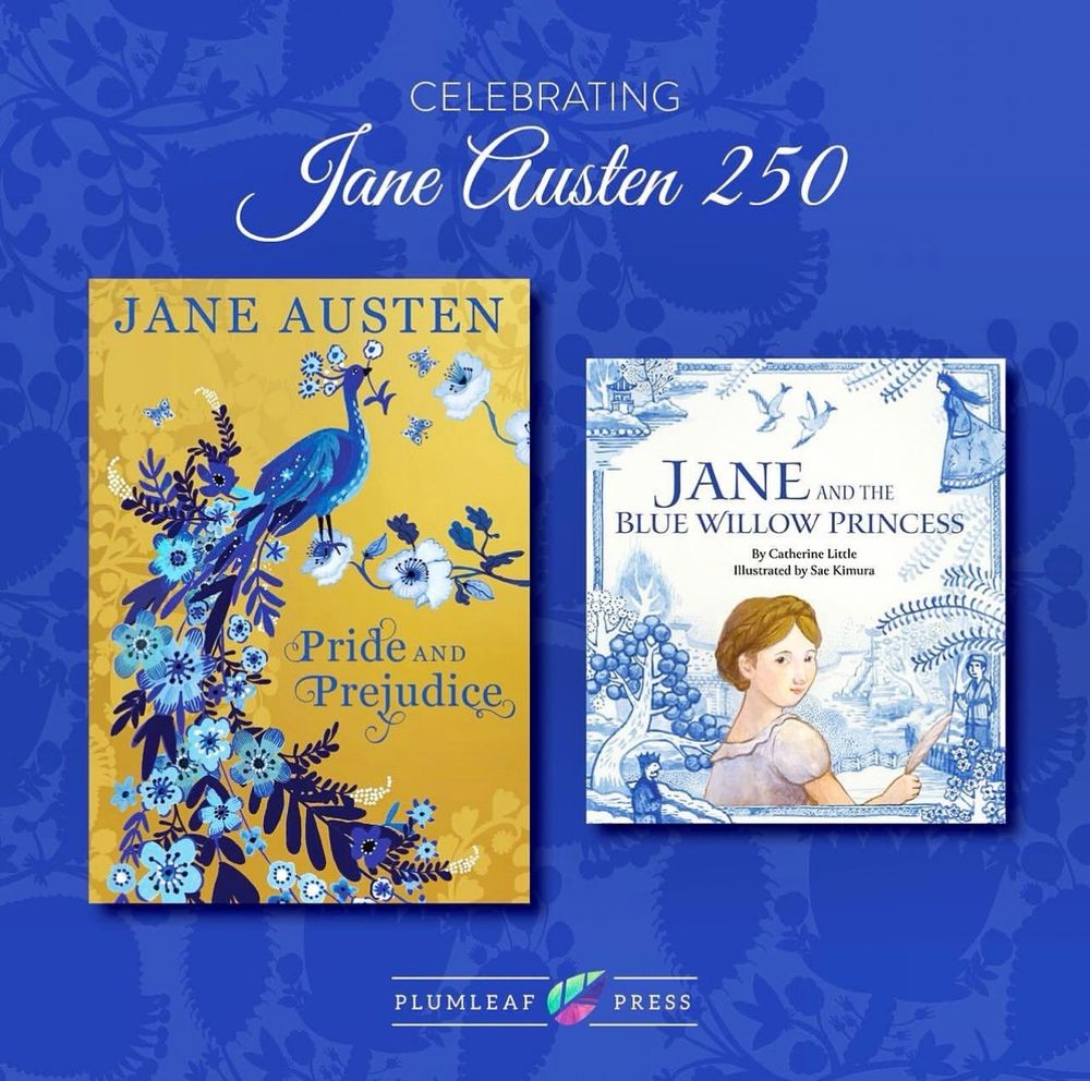 Image shows the covers for the two books on a blue background. The title says “Celebrating Jane Austen 250”