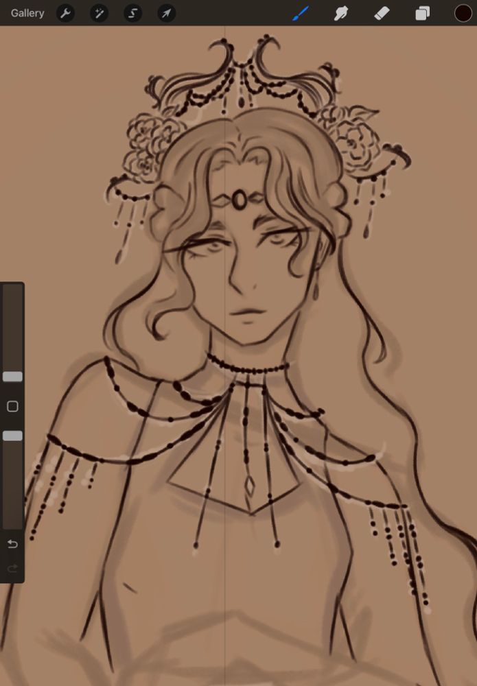 My wip of Camilla, she has long floing hair and is adorned with many bead and jewels, woth a large crown on her head with Camillia blossoms in it 