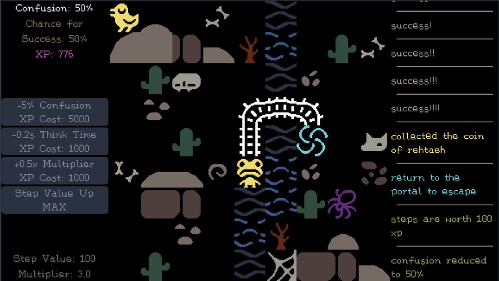 mockup of Unfair Dungeon, with a froggy player character and a desert scene