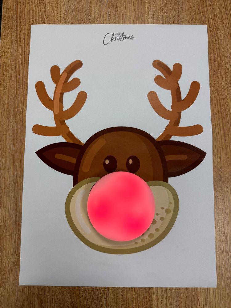 A photo of Rudolph with a red Cosmo switch as the nose.