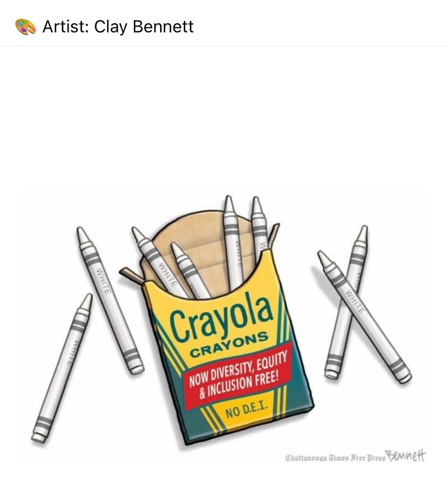 Crayon box with only white crayons. Label says: Now Diversity, Equity & Inclusion Free!